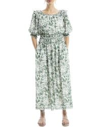 Max Studio - Puff Sleeve Smocked Waist Maxi Dress - Lyst