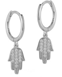 Glaze Jewelry - Silver Cz Hamsa Huggie Earrings - Lyst