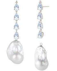 Nina Zhou Jewelry - 14K 3.25 Ct. Tw. Diamond & Aquamarine & 16-17Mm Pearl Drop Earrings - Lyst