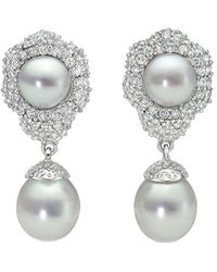 Belpearl - Silver 10/8-7mm Freshwater Pearl Cz Earrings - Lyst