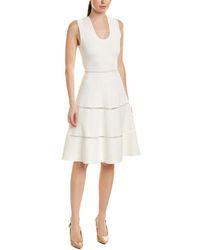 Lela Rose Flared Lattice-trimmed Stretch-knit Dress Ivory - White