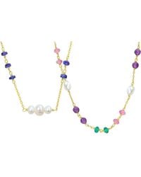 Rina Limor - 2Pc 7.15 Ct. Tw. Amethyst, Onyx, Tourmaline, Sapphire & 4-6.5 Mm Pearl Beads Necklace Set - Lyst