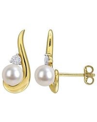 Rina Limor - Plated 0.30 Ct. Tw. Lab-Grown Gemstone & 6-6.5Mm Pearl Earrings - Lyst