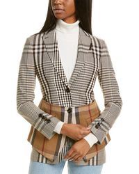 Burberry Basque Detail Check Wool-blend Blazer - Brown