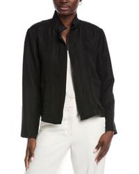 Eileen Fisher - Stand Collar Silk & Linen-Blend Jacket - Lyst