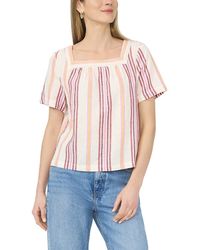 Vince Camuto - Square Neck Flutter Sleeve Linen-Blend Blouse - Lyst