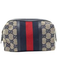 Gucci - Canvas & Leather Web Cosmetic Pouch (Authentic Pre-Owned) - Lyst
