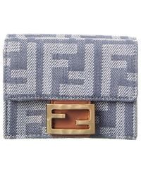 Fendi - Baguette Micro Trifold Ff Denim & Leather French Wallet - Lyst