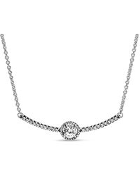 PANDORA Silver Cz Round Sparkle Necklace - Metallic
