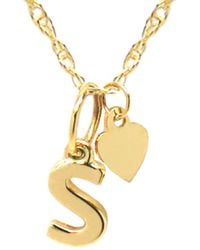 Jane Basch 14k Lowercase Initial & Heart Charm Necklace (a-z) - Metallic