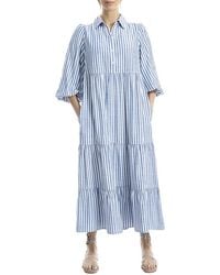 Max Studio - 3/4 Sleeve Collar Button Front Tier Midi Dress - Lyst