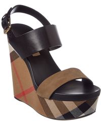 Burberry House Check, Leather & Calf Suede Platform Sandal - Black