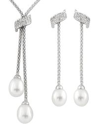 Splendid - Silver 7-9mm Freshwater Pearl & Cz Earrings & Necklace Set Set - Lyst