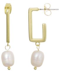 Adornia - 14K Plated Freshwater Pearl Rectangle Drop Earrings - Lyst