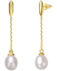 Genevive Jewelry - 14k Over Silver 7.5mm Pearl Dangle Earrings - Lyst