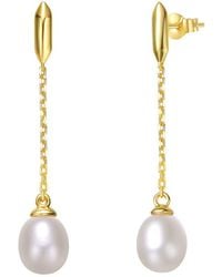 Genevive Jewelry - 14k Over Silver 7.5mm Pearl Dangle Earrings - Lyst