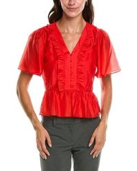 Vince Camuto - V-Neck Double Ruffle Button-Down Shirt - Lyst