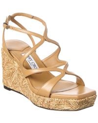 Jimmy Choo - Ayla 85 Leather & Raffia Wedge Sandal - Lyst