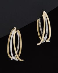 Italian Gold - 14K Two-Tone Polished & Diamond Cut Triple Curved Bar Front & Back Earrings - Lyst