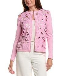 Oscar de la Renta - Cherry Blossoms Guipure Insert Silk-Blend Cardigan - Lyst