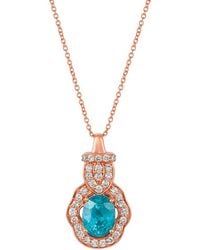 Le Vian - Le Vian 14k Rose Gold 2.40 Ct. Tw. Diamond & Blue Zircon Pendant Necklace - Lyst