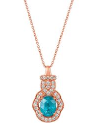 Le Vian - Le Vian 14k Rose Gold 2.40 Ct. Tw. Diamond & Blue Zircon Pendant Necklace - Lyst