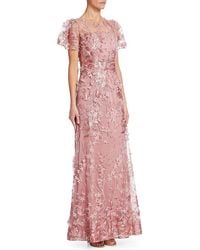 David Meister Embroidered Flutter-sleeve Gown - Pink