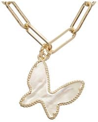Juvell - 18K Plated Pearl Butterfly Link Necklace - Lyst
