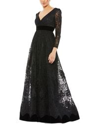 Mac Duggal - Lace Long Sleeve V-Neck Wrap Over Gown - Lyst
