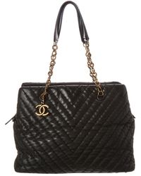 Chanel Black Calfskin Leather Large Cc Charm Tote