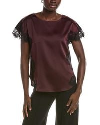 Anne Klein - Lace Trimmed Bateau Neck Montreal Satin Top - Lyst