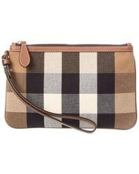 Burberry - Check Canvas & Leather Pouch - Lyst
