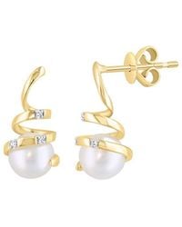 Effy Fine Jewelry - 14K 0.02 Ct. Tw. Diamond & 6Mm Pearl Earrings - Lyst
