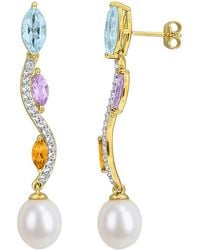 Rina Limor - Plated 4.66 Ct. Tw. Gemstone & 9-9.5Mm Pearl Earrings - Lyst
