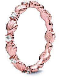 PANDORA - Moments 14k Rose Gold Plated Cz Shell Ring - Lyst