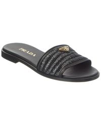 Prada - Logo Leather Flat Sandal - Lyst