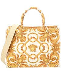 Versace - Large Printed Canvas & Leather Tote - Lyst