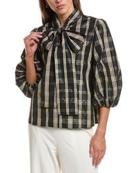 RED Valentino - Plaid Puff Sleeve Top - Lyst