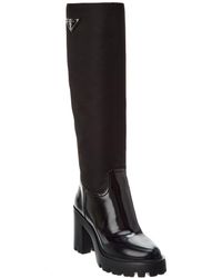 Prada - Nylon & Leather Knee-high Boot - Lyst