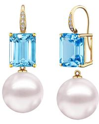 Kai Fine Jewelry - 14K 7.65 Ct. Tw. Diamond & Topaz & 12-13Mm Pearl Drop Earrings - Lyst