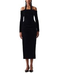 Carolina Herrera - Stretch Velvet Off-Shoulder Ruched Midi Dress - Lyst