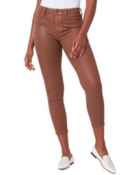 PAIGE - Bombshell Cognac Luxe Coating High-rise Ankle Ultra Skinny Jean - Lyst