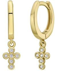 Italian Gold - 14K 0.06 Ct. Tw. Diamond Cross Earrings - Lyst