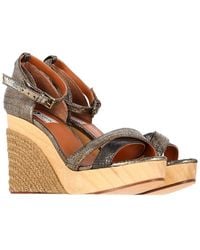 Lanvin - Leather Snake-embossed Espadrille Slingback Wedge Sandal (authentic Pre-loved) - Lyst
