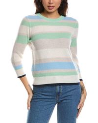 Forte - 3/4-Sleeve Openwork Stripe Crewneck Cashmere Sweater - Lyst