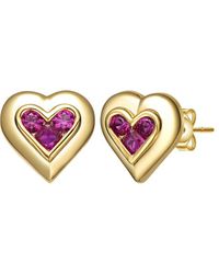Rachel Glauber - 14k Plated Cz Heart Earrings - Lyst