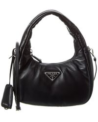 Prada - Logo Padded Mini Leather Hobo Bag - Lyst