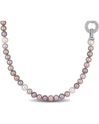 Pearls - Silver 8-10mm Freshwater Pearl & Cz 38in Necklace - Lyst