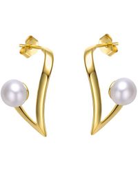 Genevive Jewelry - 14k Over Silver 7mm Pearl Dangle Earrings - Lyst
