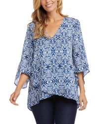 S Karen Kane 2L98526 Blue Scarf Print Ruffle Sleeve Top $138